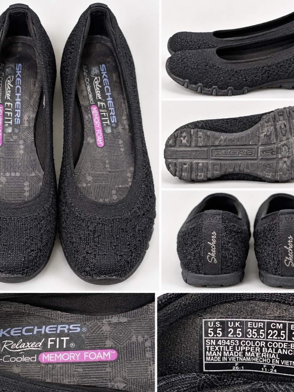 Skechers Relaxed Fit Bikers Witty Black Knit Ballet Flats Women’s 5.5